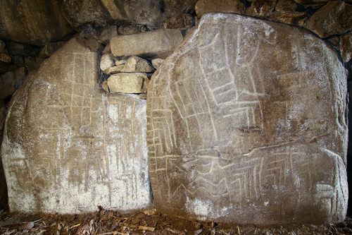 Shapes carved on a stone in one of the dolmens Mane Kerioned
