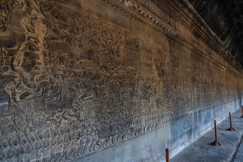 A fragment of wall carvings of Angkor Wat, Siem Reap, Cambodia