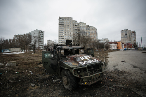 Ukraine, Kharkiv 26/02/2022: View of the streets of Kharkiv city during Russia's invasion of Ukraine.