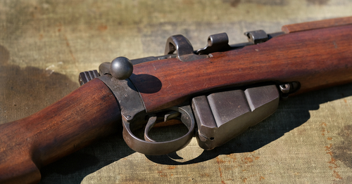 The LeeEnfield is a bolt-action, magazine-fed repeating rifle that served as the main firearm of the military forces of the British Empire and Commonwealth during the first half of the 20th century .