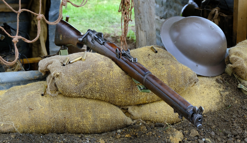 The Lee Enfield is a bolt-action, magazine-fed repeating rifle that served as the main firearm of the military forces of the British Empire and Commonwealth during the first half of the 20th century.