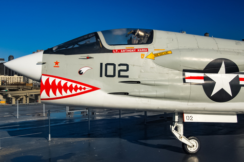 United States Navy Vought F-8 Crusader in the Intrepid Sea Air and Space Museum in New York City.