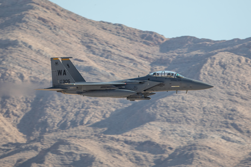 Las Vegas, United States - 15.11.2019 F-15 Strike Eagle during the Aviation Nation Airshow in Nellis Air Force Base in 15.11.2019 in Las Vegas, United States