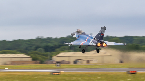 Fairford, UK - 15th July 2017: A French Dassault Rafale taking off