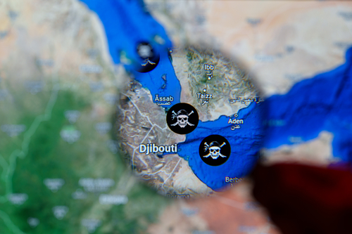 Yemen, Sana - 2024 January 24: Red sea crisis visual on google maps. Red sea pirates. Yemen pirates. Israel - hamas war. Houthi movement. High quality photo
