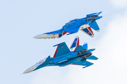 Russian Knights demonstration flights. Russia, Moscow, airport Zhukovsky. July 22, 2017