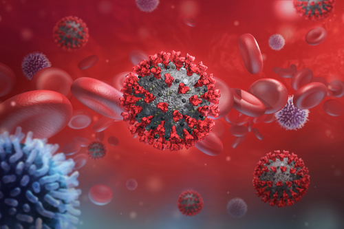 Virus infection close up. 3D medical illustration of COVID-19. Coronavirus