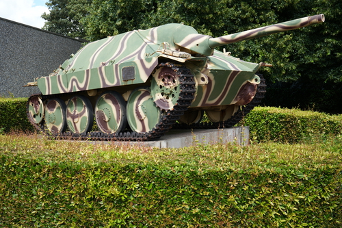 Jagdpanzer 38(t) Hetzer Tank. German WW2 Tank at The Battle of Normandy Museum. Bayeux, France, July 5, 2023. 