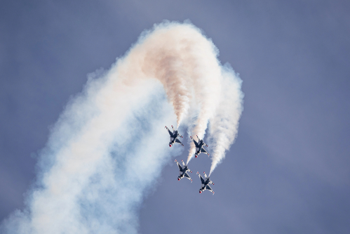 Las Vegas, United States - 15.11.2019 USAF Thunderbirds demonstration flight during the Aviation Nation Airshow in Nellis Air Force Base in 15.11.2019 in Las Vegas, United States