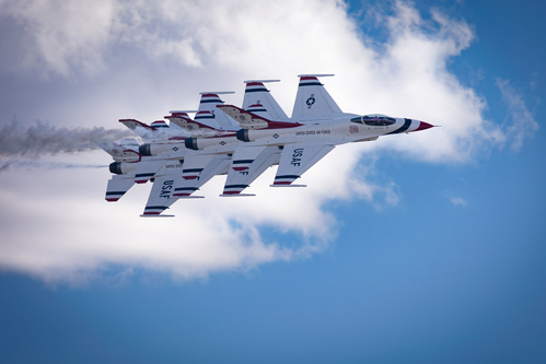 The US Air Force Thunder Birds perform at the 2023 Thunder and Lightning Over Arizona at Tucson, Arizona.