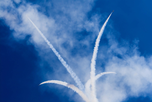 Smoke from army jets flying at airshow
