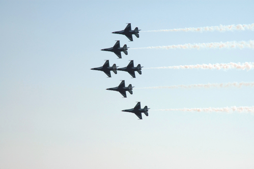 At NASA's Kennedy Space Center, the U.S. Air Force Thunderbirds Demonstration Squadron performs during the World Space Expo aerial salute, Nov 4th, 2011. elements of this image furnished by nasa