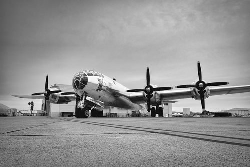 A B-29 Superfortress built in 1944, named Doc and one of two that are air worthy, sits on the tarmac at America's Airshow in Miramar, California.