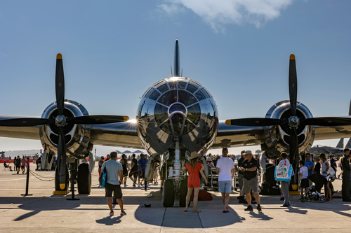 Doc, a B-29 Superfortress built in 1944, is a crowd favorite at the 2022 Miramar Airshow in San Diego, California.