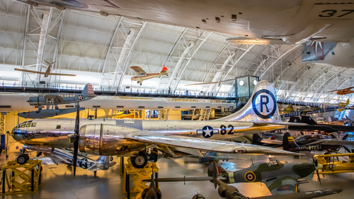 The B-29 Superfortress Enola Gay sits on display at the Steven F. Udvar-Hazy Center in Chantilly, Virginia.