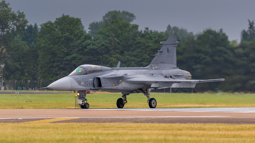 Fairford, UK - 15th July 2017: A Saab JAS 39 Gripen jet fighter ready for take off
