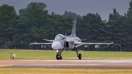 Fairford, UK - 15th July 2017: A Saab JAS 39 Gripen jet fighter ready for take off