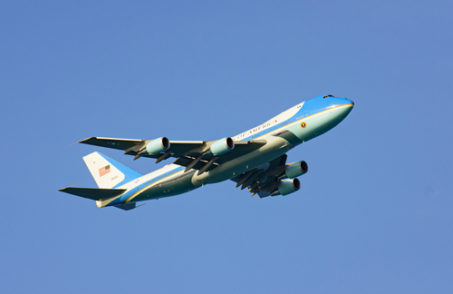 Cape Canaveral, Florida, USA - MAY 30, 2020: Aircraft number one, the presidents aircraft of the USA. US president Donald Trump in the sky. Air Force One takes off from Canaveral.
