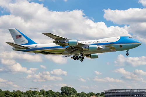 United States Air Force USAF Boeing 747-200 VC-25A Air Force One 92-9000 passenger plane with american president onboard landing at Hamburg Airport for G20 summit