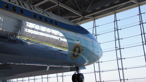 SIMI VALLEY, CALIFORNIA, UNITED STATES - OCT 9, 2014: Air Force One Boeing 707 and Marine 1 on display at the Reagan Presidential Library