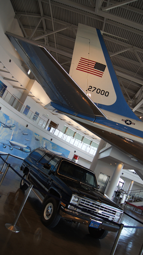 SIMI VALLEY, CALIFORNIA, UNITED STATES - OCT 9, 2014: Air Force One Boeing 707 and Marine 1 on display at the Reagan Presidential Library