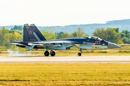 Russian Air Force jet Su-35. Russia. Moscow August 2015.