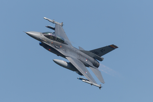 Leeuwarden, Netherlands April 18, 2018: A RNLAF F-16 with markin