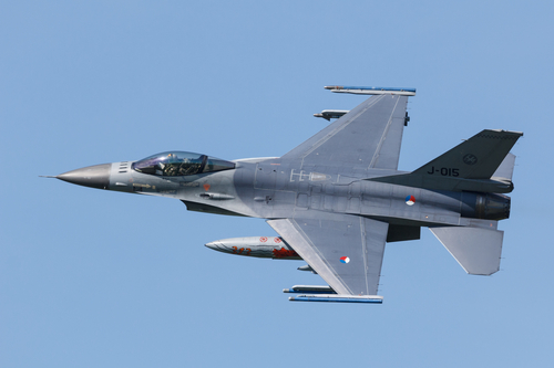 Leeuwarden, Netherlands April 18, 2018: A RNLAF F-16 during the 