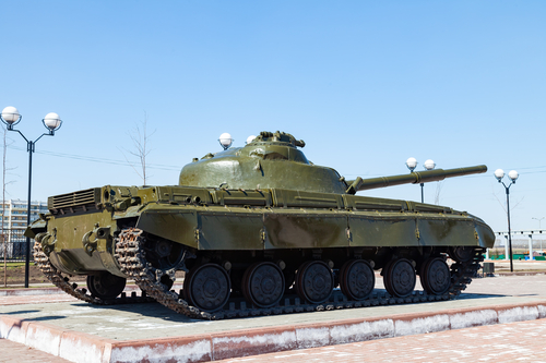 Military equipment on the monument in honor of the memory of the