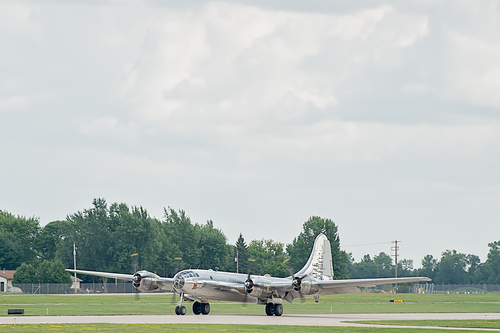 Oshkosh, WI - 28 July 2018:  A B-29 Superfortress bomber landing or taking off.