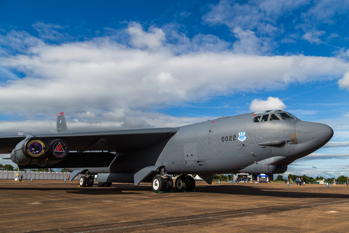 USAF B-52 Stratofortress under a blue sky