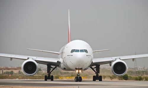 Boeing 777 aircraft at Karachi airport, Pakistan