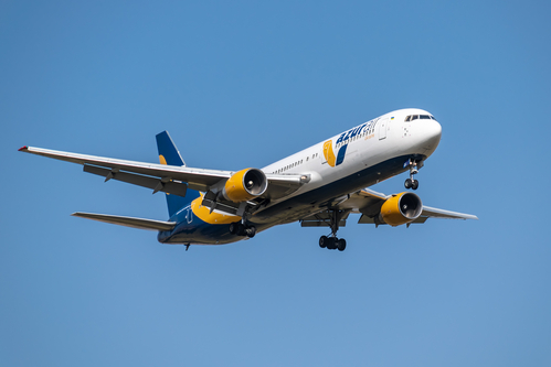 Boryspil, Ukraine - September 25, 2020: Azur Air Ukraine Boeing 767-300ER is landing in the airport