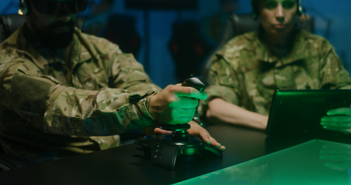 Soldier using remote controlling device