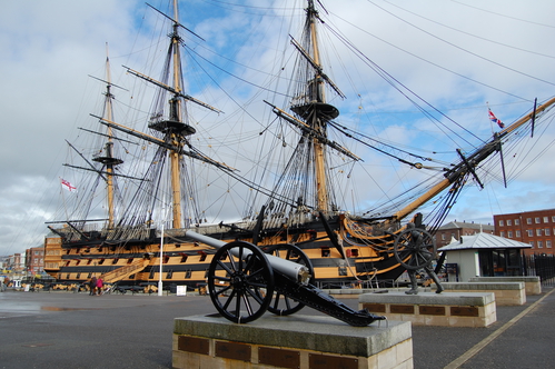 Exterior view of the HMS Victory in harbor in Portsmouth,Hampshire, England, United Kingdom