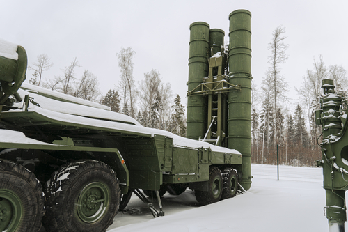anti-aircraft missile system. Russian armed forces. Heavy Russian military equipment at a military base in the forest. preparation for rocket launch