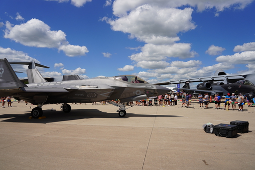Oshkosh, Wisconsin USA - July 30th, 2022: USA Military Aircraft Lockheed Martin F-35 Lightning II at EAA AirVenture Oshkosh.